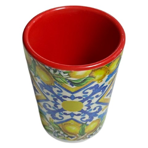 KIELISZEK SZKŁO CERAMICZNE z Majoliki CYTRYNY CZERWONY 50ml Ceramika Włochy