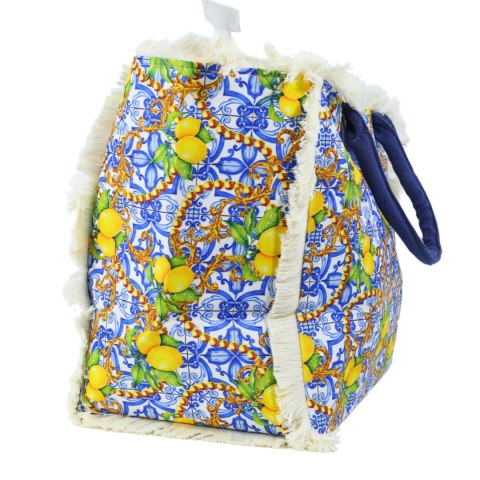 TORBA PLAŻOWA ZAKUPY BOHO Niebieska Cytryny Włochy 54x34cm TORBA PLAŻOWA ZAKUPY BOHO Niebieska Cytryny Włochy 54x34cm