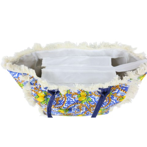 TORBA PLAŻOWA ZAKUPY BOHO Niebieska Cytryny Włochy 54x34cm TORBA PLAŻOWA ZAKUPY BOHO Niebieska Cytryny Włochy 54x34cm