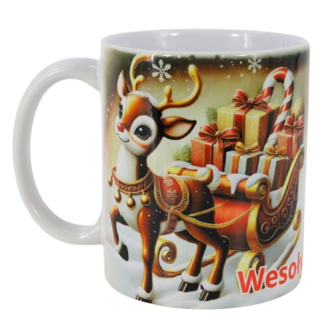 KUBEK Wesołych Świąt Renifer Prezent 330ml KUBEK Wesołych Świąt Renifer Prezent 330ml