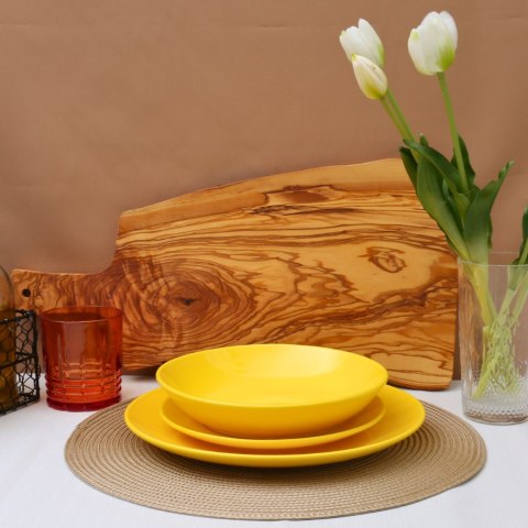 Zestaw obiadowy 12szt. talerze porcelana Bianca żółty serwis dla 4 osób