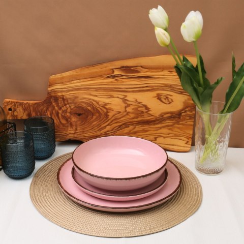 Zestaw obiadowy 12szt. talerze porcelana Tierra różowy serwis dla 4 osób