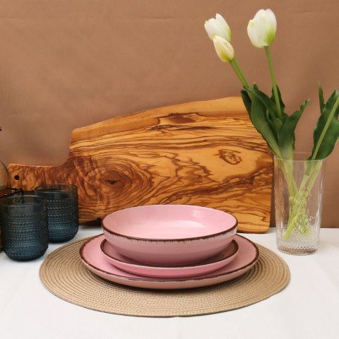 Zestaw obiadowy 12szt. talerze porcelana Tierra różowy serwis dla 4 osób