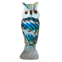 SZKLANA DEKORACJA Sowa Biało-Niebieska 23cm Typu MURANO