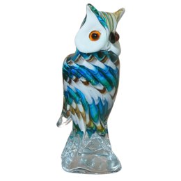 SZKLANA DEKORACJA Sowa Biało-Niebieska 23cm Typu MURANO