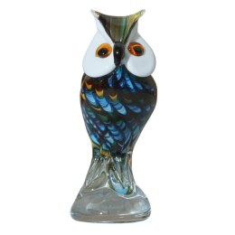 SZKLANA DEKORACJA Sowa Niebieska 19cm Typu MURANO